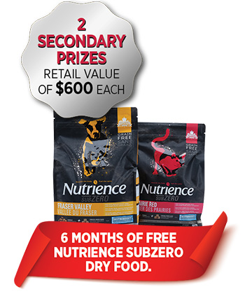 6 monthes of
Nutrience SubZero
dog or cat food